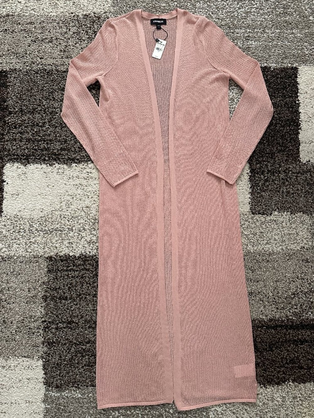 EXPRESS (S) Blush Pink Long Open Stitch Duster Cardigan Mesh Sweater Foundation